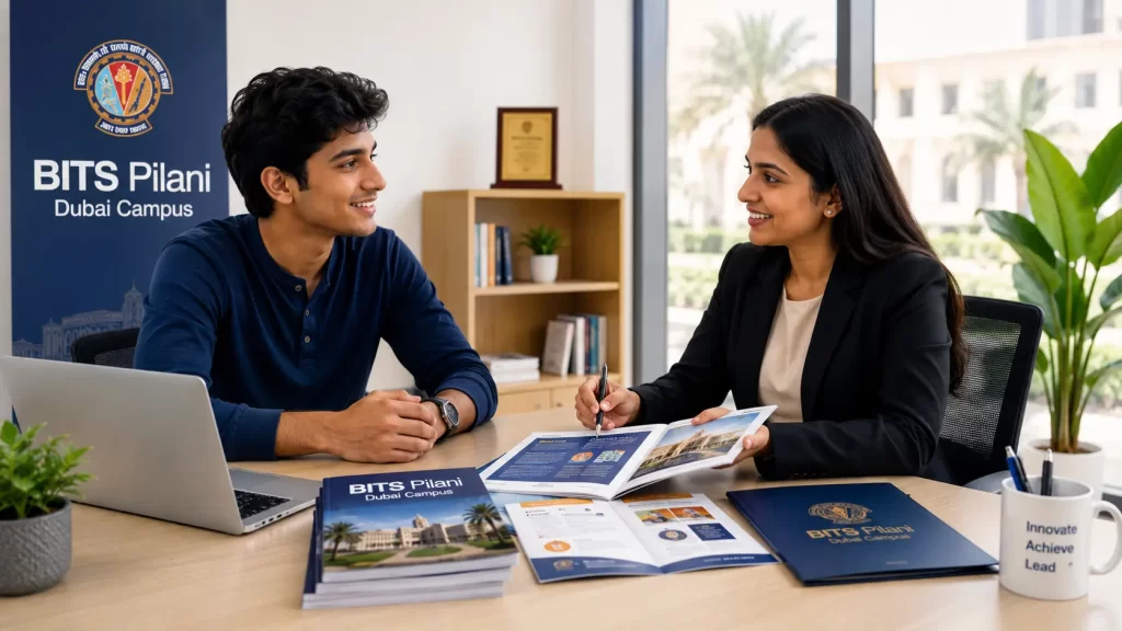 Student receiving BITS Pilani Dubai admission guidance from Counsellor of https://studyindubai.in