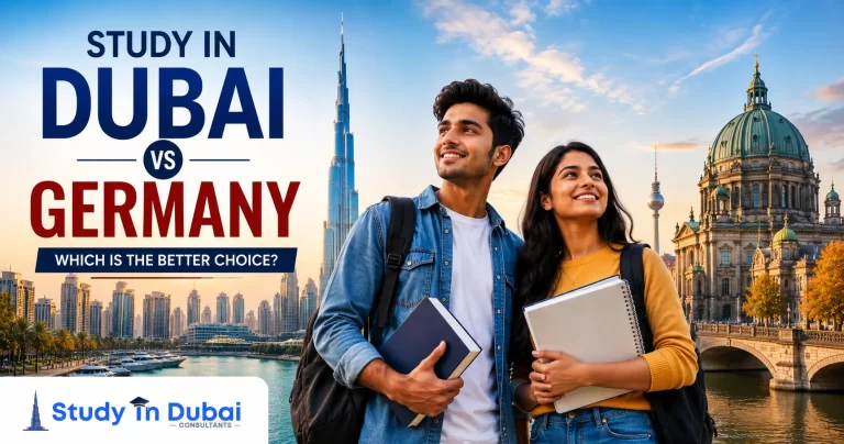 Study in Dubai vs Germany for Indian students comparing education, career opportunities, and student life.