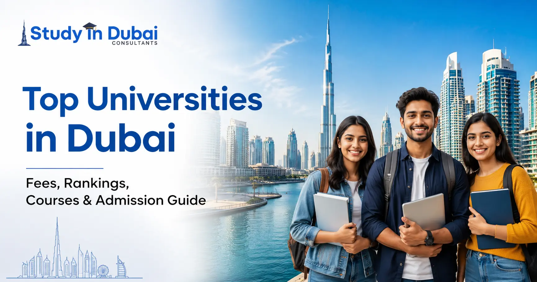 Top Universities in Dubai for Indian Students featuring Dubai skyline and international students